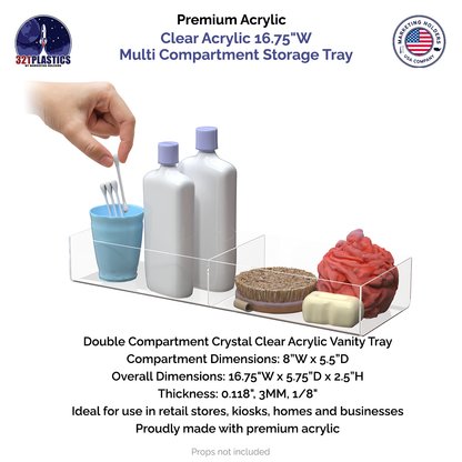 Clear Acrylic 16.75"W Multi Compartment Storage Tray