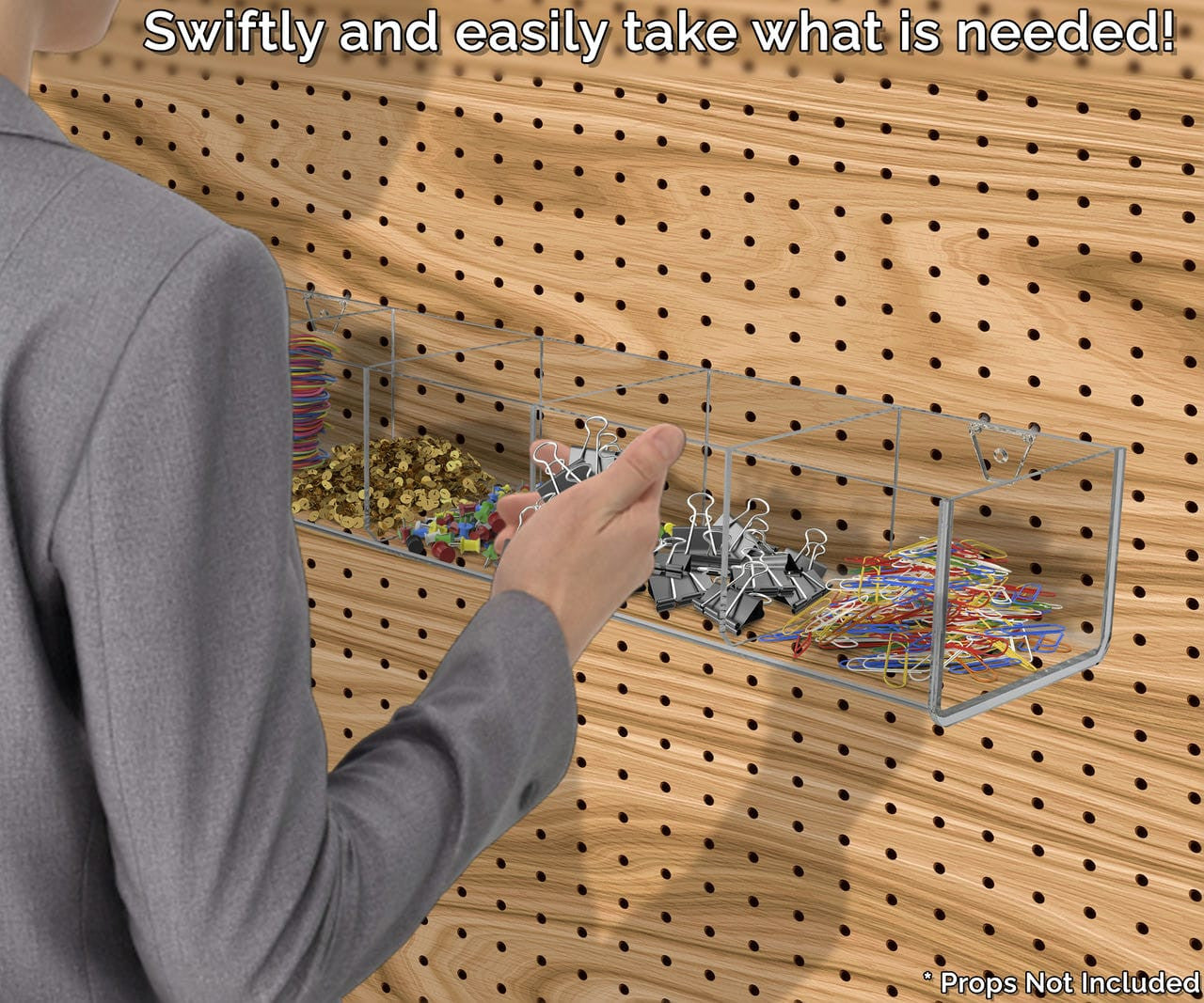 Pegboard 19.5"W Acrylic 5 Compartment Retail Product Storage Bin