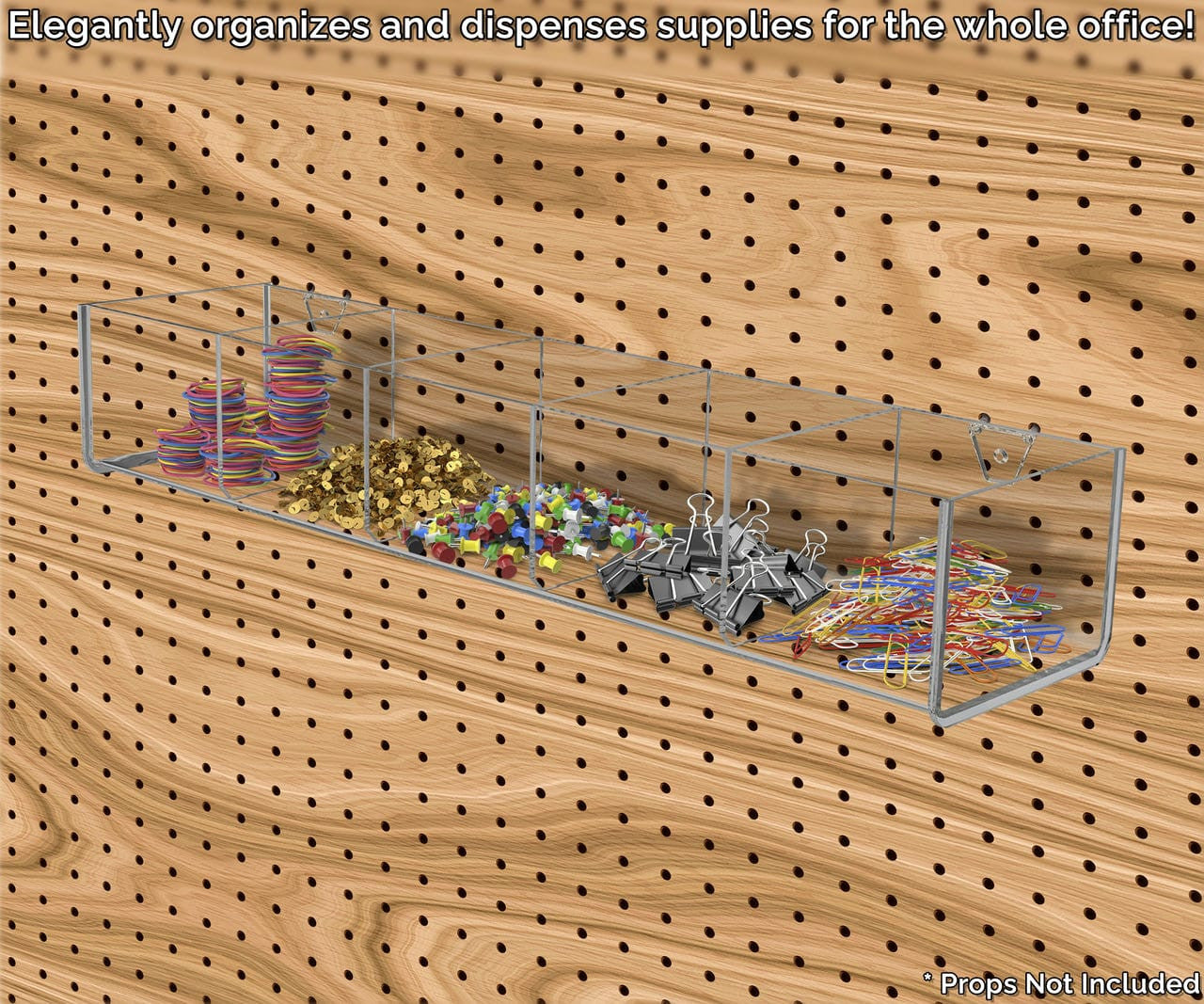 Pegboard 19.5"W Acrylic 5 Compartment Retail Product Storage Bin