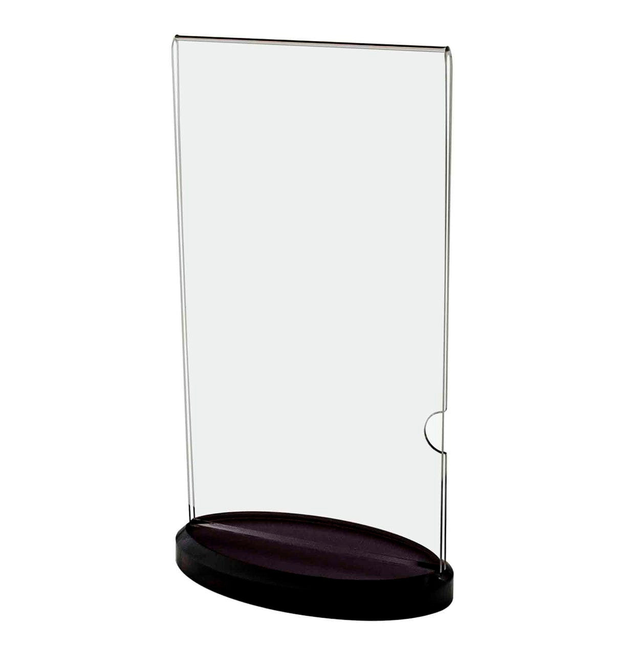 4"W x 9"H Table Sign Holder with Oval Black Base Acrylic Display