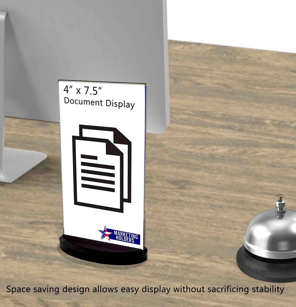 4"W x 9"H Table Sign Holder with Oval Black Base Acrylic Display