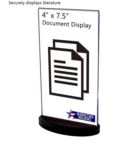 4"W x 9"H Table Sign Holder with Oval Black Base Acrylic Display