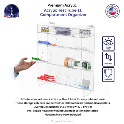 Acrylic Test Tube 12 Compartment Organizer