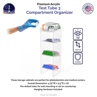 Acrylic Test Tube 3 Compartment Organizer