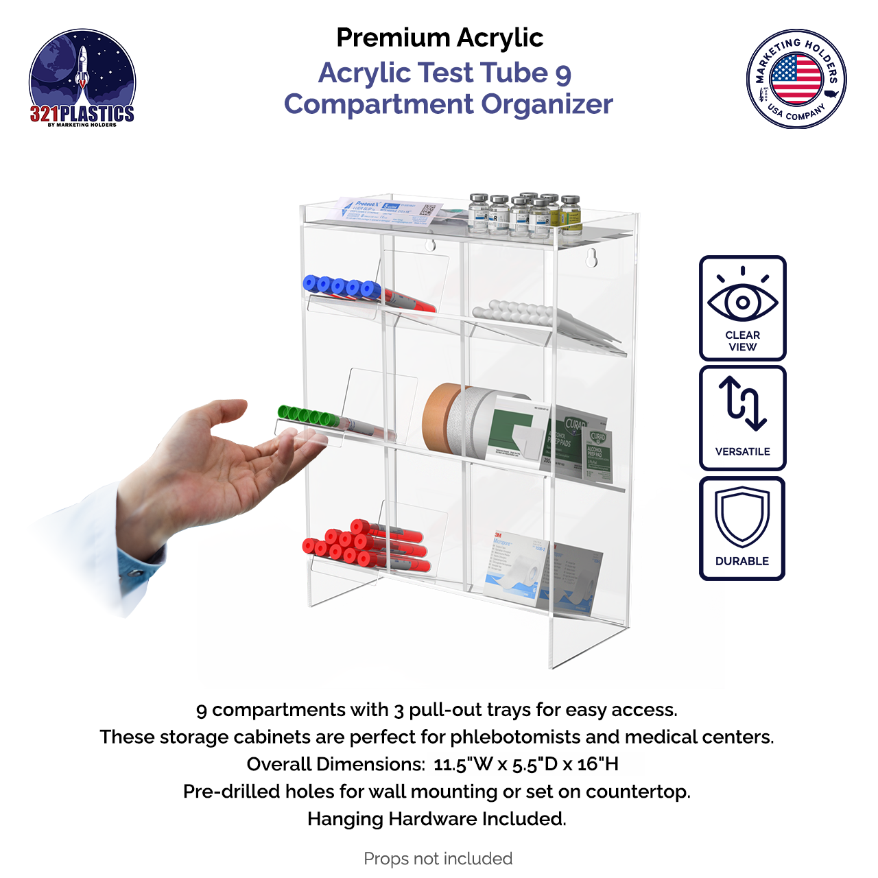 Acrylic Test Tube 9 Compartment Organizer