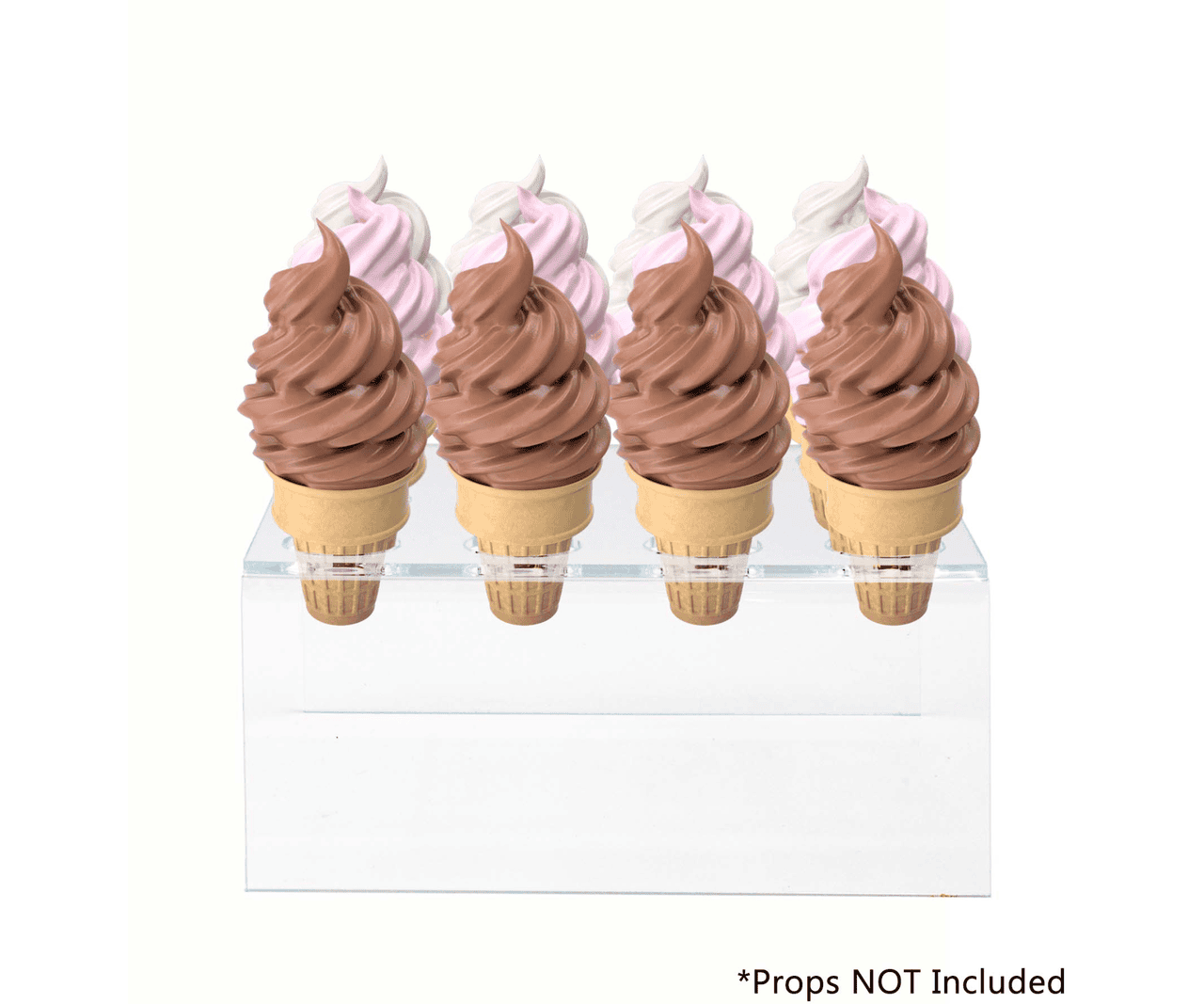 Twelve Slot Mini Ice Cream Cone Holder Retail Display Stand Clear Acrylic side view with cones