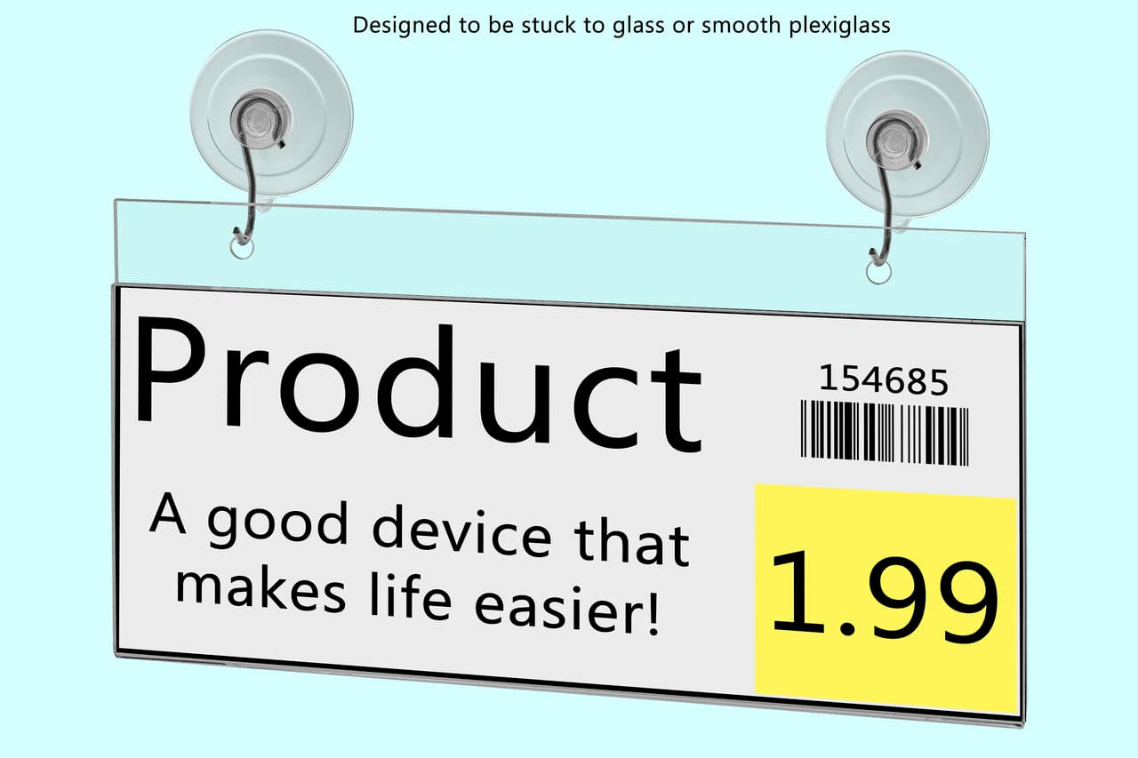 10"W x 4"H Window Mount Sign Holder Suction Cup with Hooks
