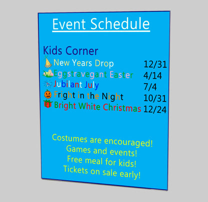 Eleven Inches Wide by Fourteen Inches High Sign Page Display with blue lit on a wall