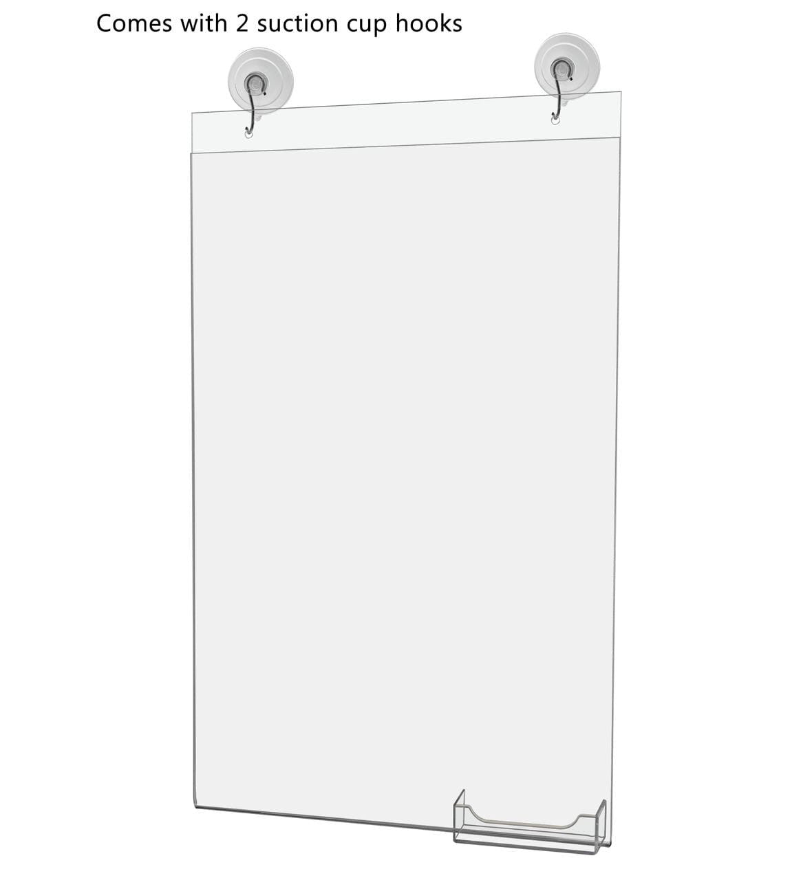 11"W x 17"H Window Sign Holder with Card Pocket and Suction Cup with Hooks
