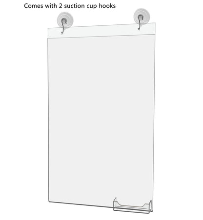 11"W x 17"H Window Sign Holder with Card Pocket and Suction Cup with Hooks