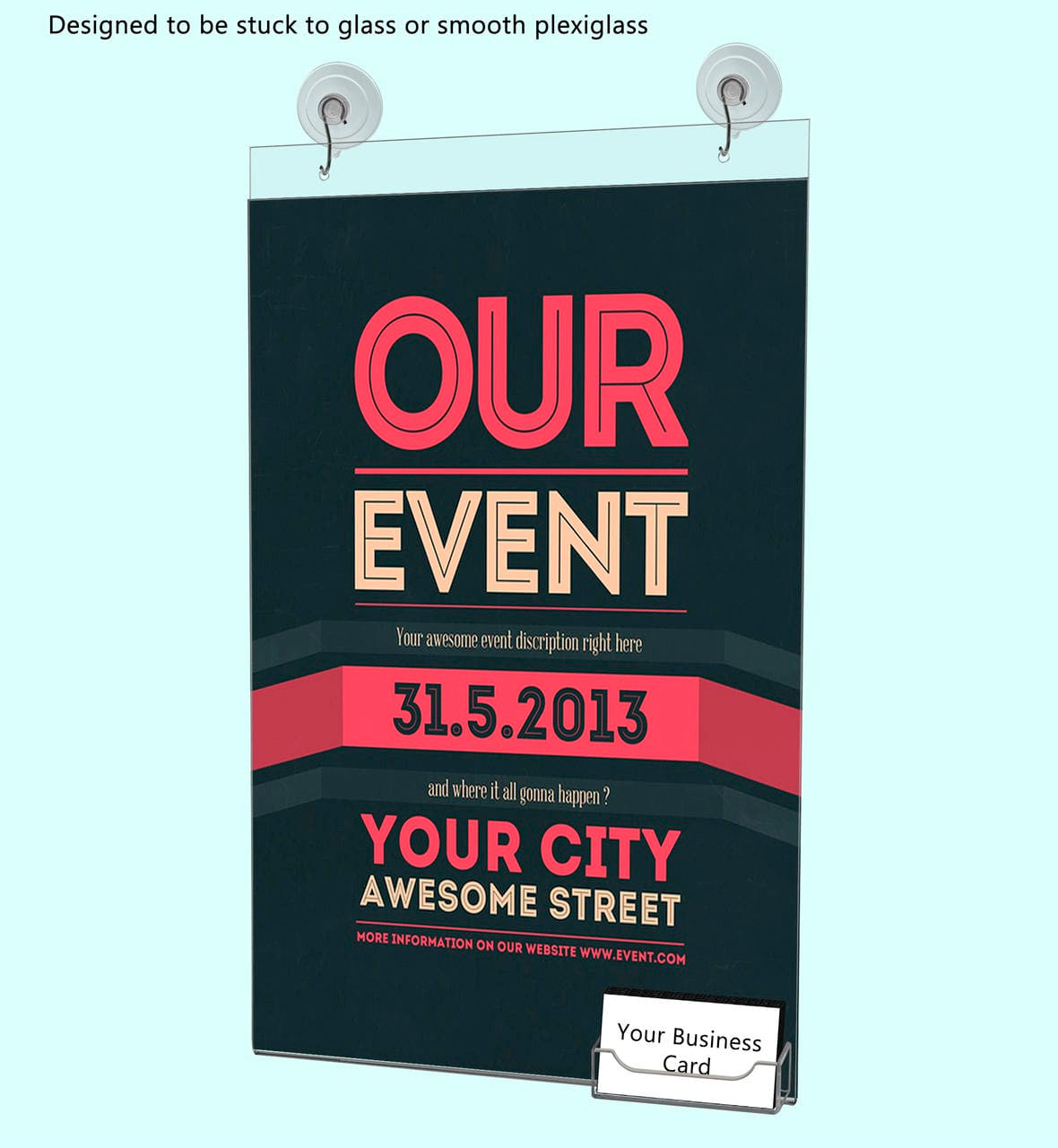 11"W x 17"H Window Sign Holder with Card Pocket and Suction Cup with Hooks