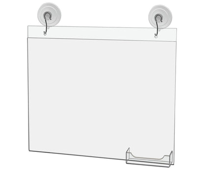 11"W x 8.5"H Window Sign Holder with Card Pocket and Suction Cup with Hooks