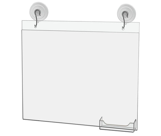 11"W x 8.5"H Window Sign Holder with Card Pocket and Suction Cup with Hooks