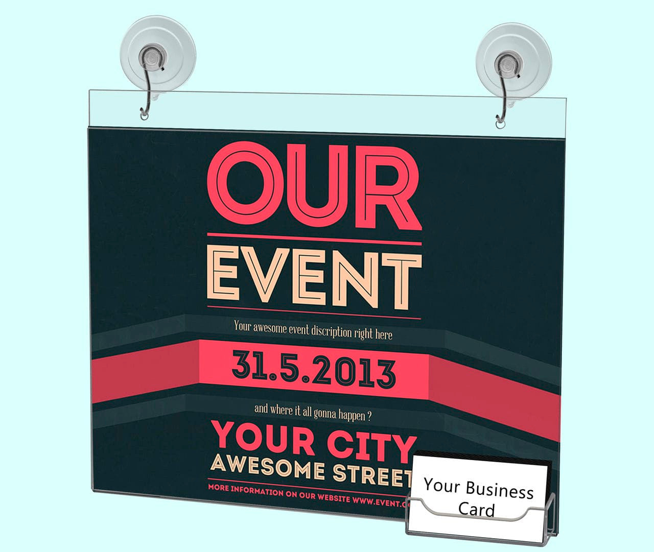 11"W x 8.5"H Window Sign Holder with Card Pocket and Suction Cup with Hooks