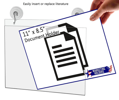 11"W x 8.5"H Window Mount Sign Holder Suction Cup with Hooks