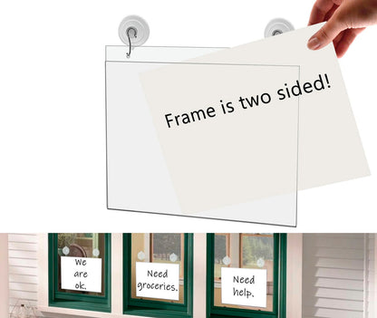 11"W x 8.5"H Window Mount Sign Holder Suction Cup with Hooks
