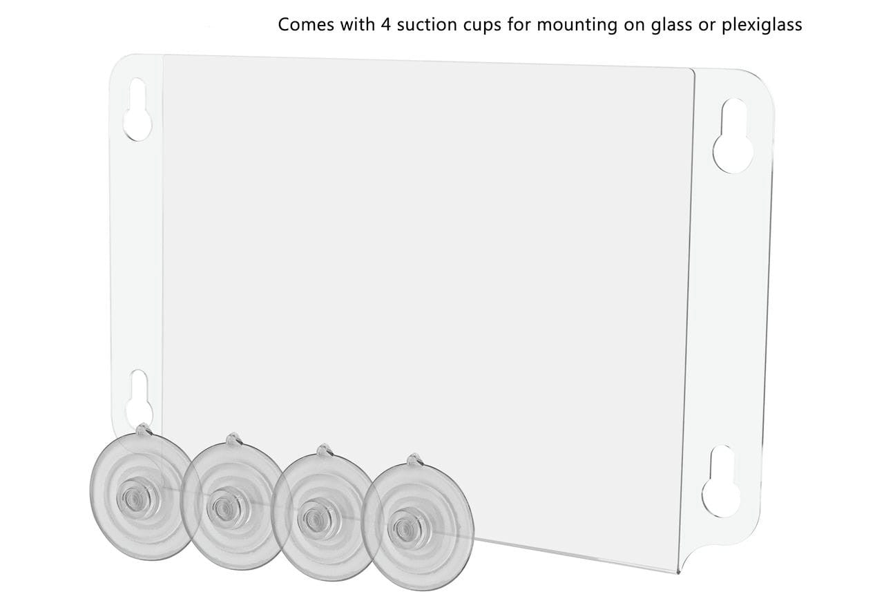 Eleven Inches Wide by Eight and a Half Inches High Sign Ad Flyer Holder with Suction Cups with verbiage and text