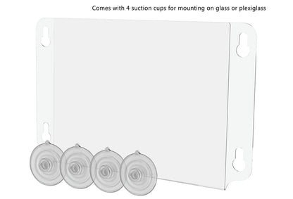 Eleven Inches Wide by Eight and a Half Inches High Sign Ad Flyer Holder with Suction Cups with verbiage and text