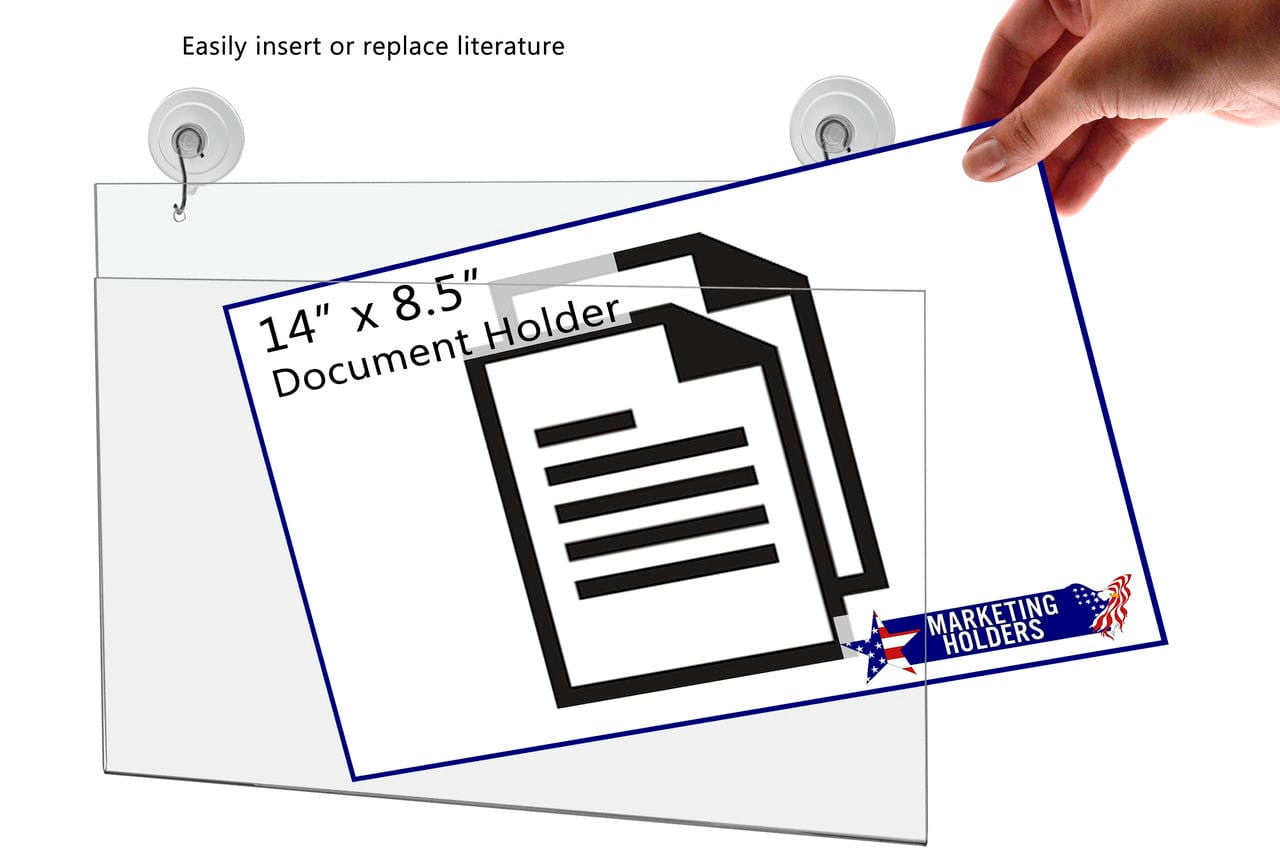 14"W x 8.5"H Window Mount Sign Holder Suction Cup with Hooks