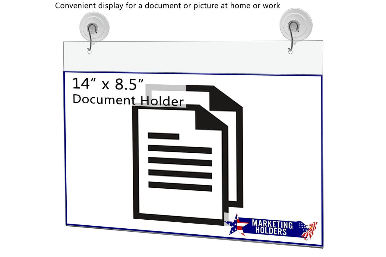 14"W x 8.5"H Window Mount Sign Holder Suction Cup with Hooks