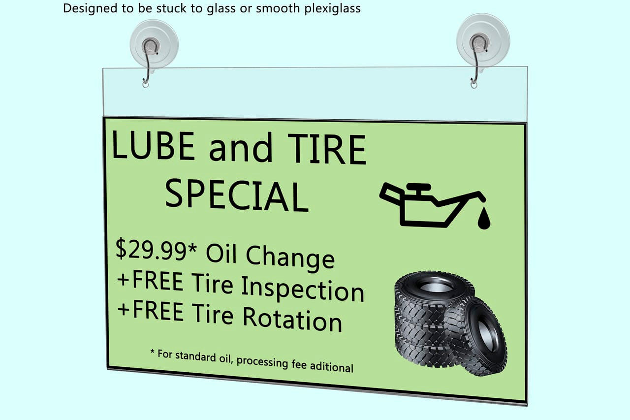 14"W x 8.5"H Window Mount Sign Holder Suction Cup with Hooks