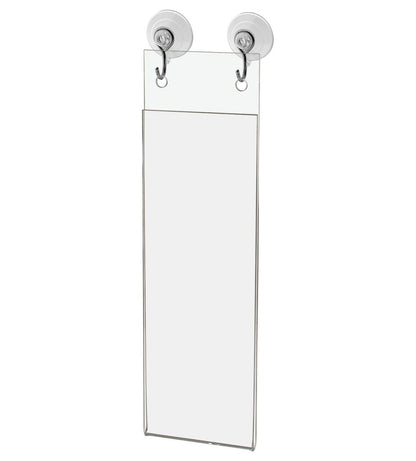 Small 2"W x 6"H Window Sign Holder with Suction Cup Hooks
