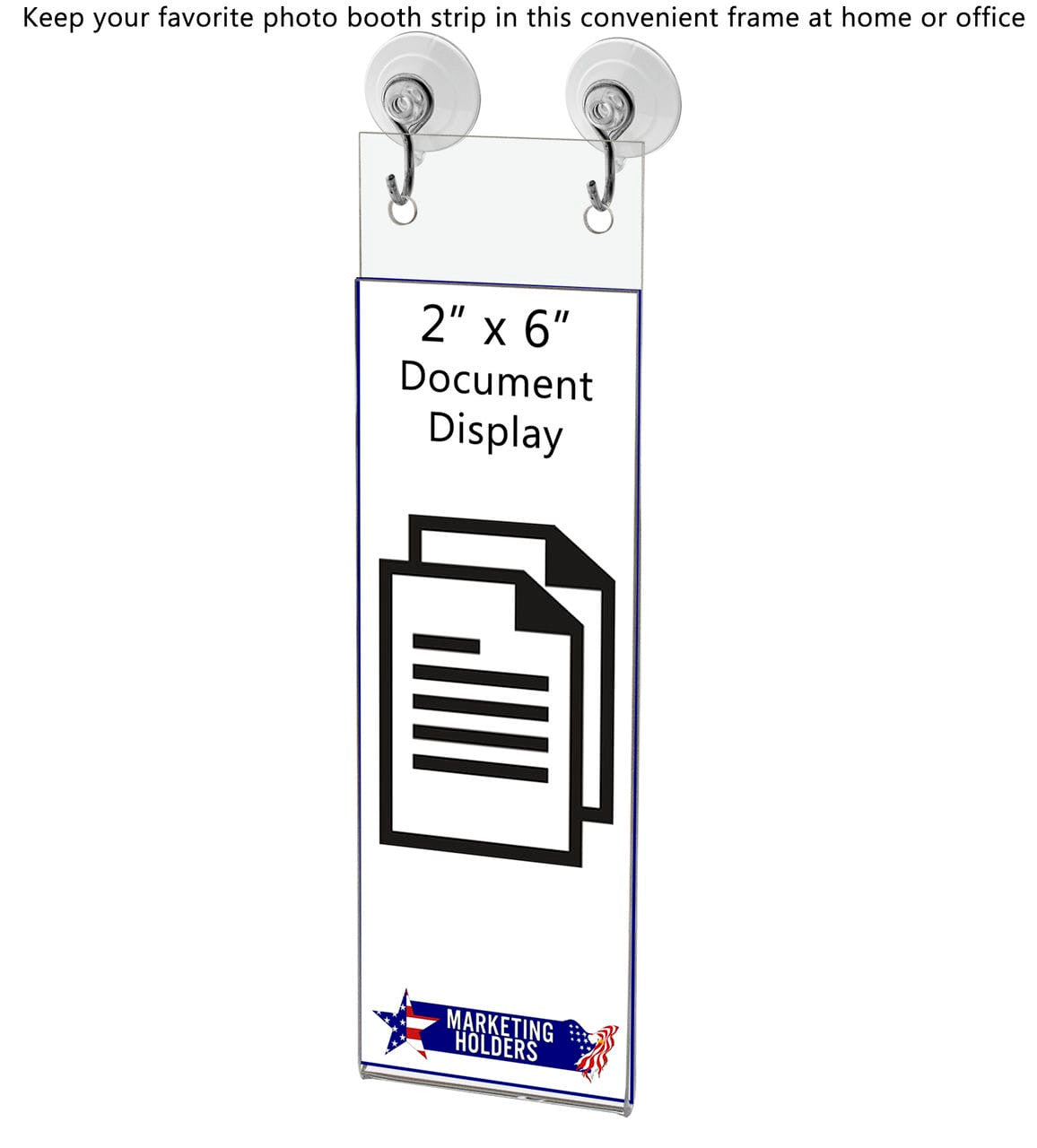 Small 2"W x 6"H Window Sign Holder with Suction Cup Hooks