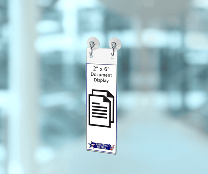 Small 2"W x 6"H Window Sign Holder with Suction Cup Hooks