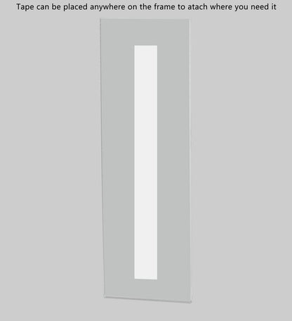 Tape can be placed anywhere on the frame to attach where you need it Two Inches Wide by Six Inches High