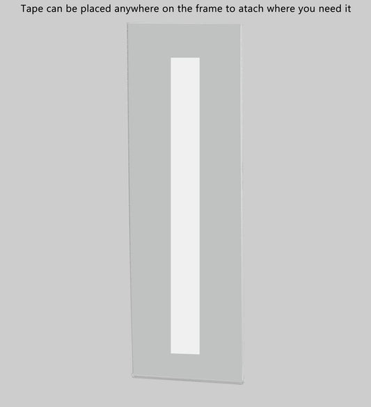 Tape can be placed anywhere on the frame to attach where you need it Two Inches Wide by Six Inches High