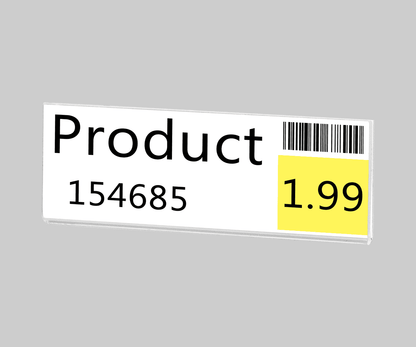 Small Signage Holder Label with a Product label Three and a Half Inches Wide by One Inch High