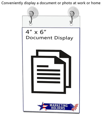 4"W x 6"H Window Mount Sign Holder Suction Cup with Hooks