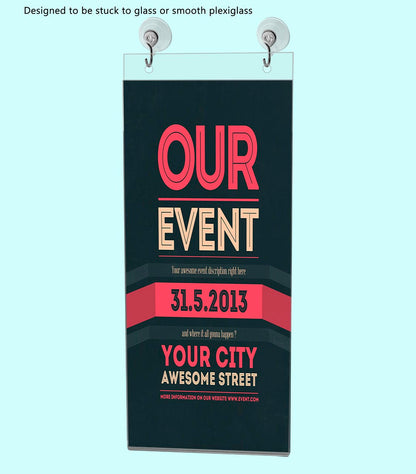 4"W x 9"H Window Mount Sign Holder Suction Cup with Hooks