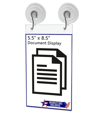 5.5"W x 8.5"H Window Mount Sign Holder Suction Cup with Hooks