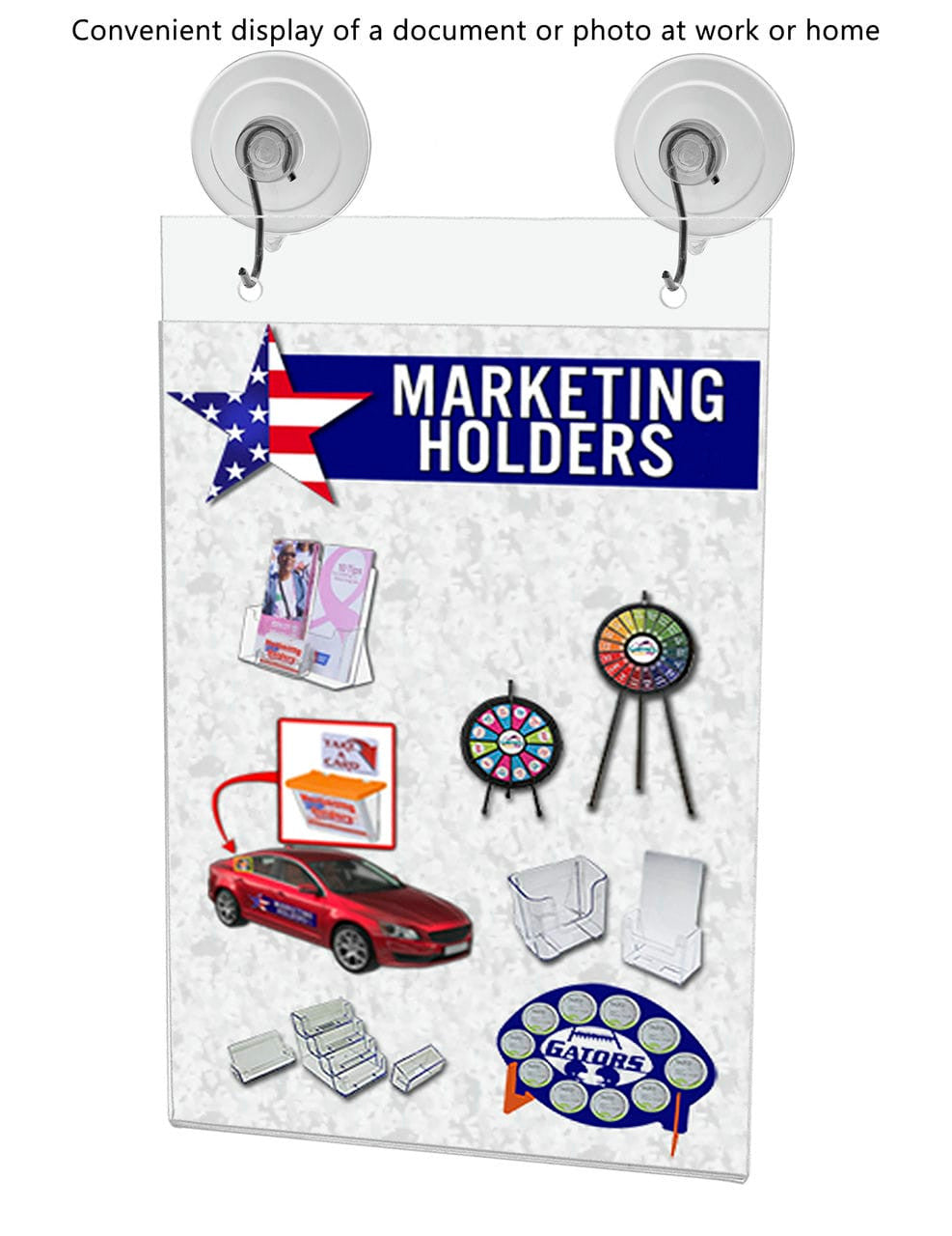 5"W x 7"H Window Mount Sign Holder Suction Cup with Hooks