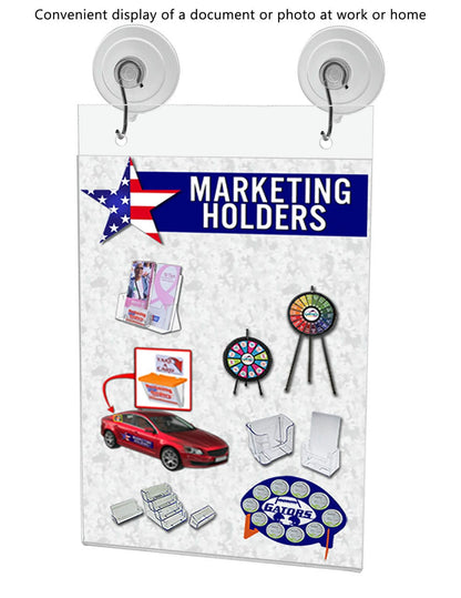 5"W x 7"H Window Mount Sign Holder Suction Cup with Hooks