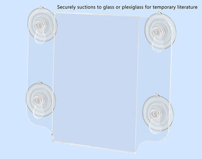 Five Inches Wide by Seven Inches High Small Signage Holder with Suction Cup Ring Hooks Map on a smooth blue surface with text