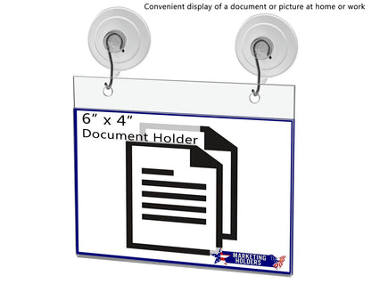 6"W x 4"H Window Mount Sign Holder Suction Cup with Hooks