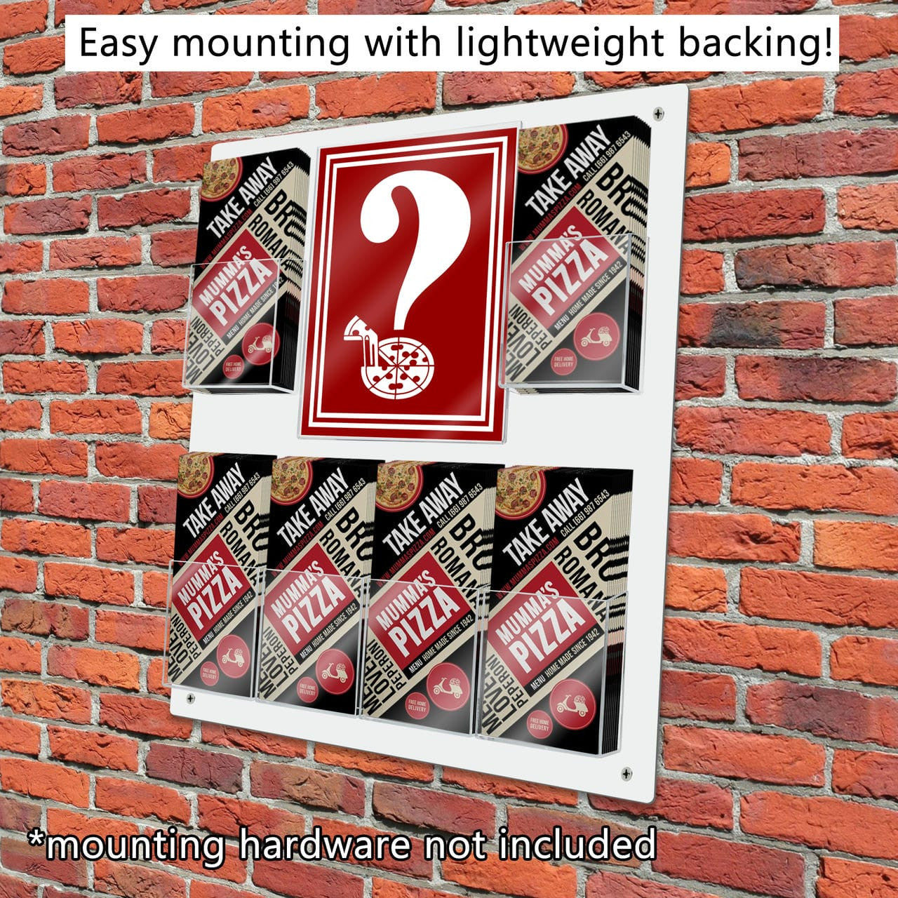 Wall 8.5"W x 11"H Sign Holder and 6 Trifold Pockets Holder PVC