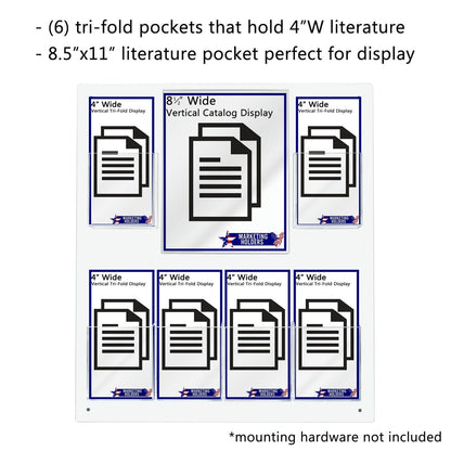 Wall 8.5"W x 11"H Sign Holder and 6 Trifold Pockets Holder PVC