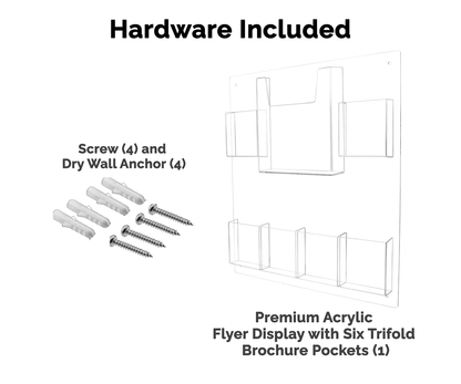 Wall 6 Pocket Brochure Rack for 4"W Trifold Literature with Catalog Holder