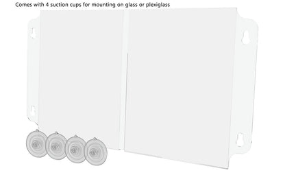 Eight and a half inch wide by eleven inch high Double Wall Mount Ad Frame Sign Holder Image Display empty with suction cups with verbiage and text