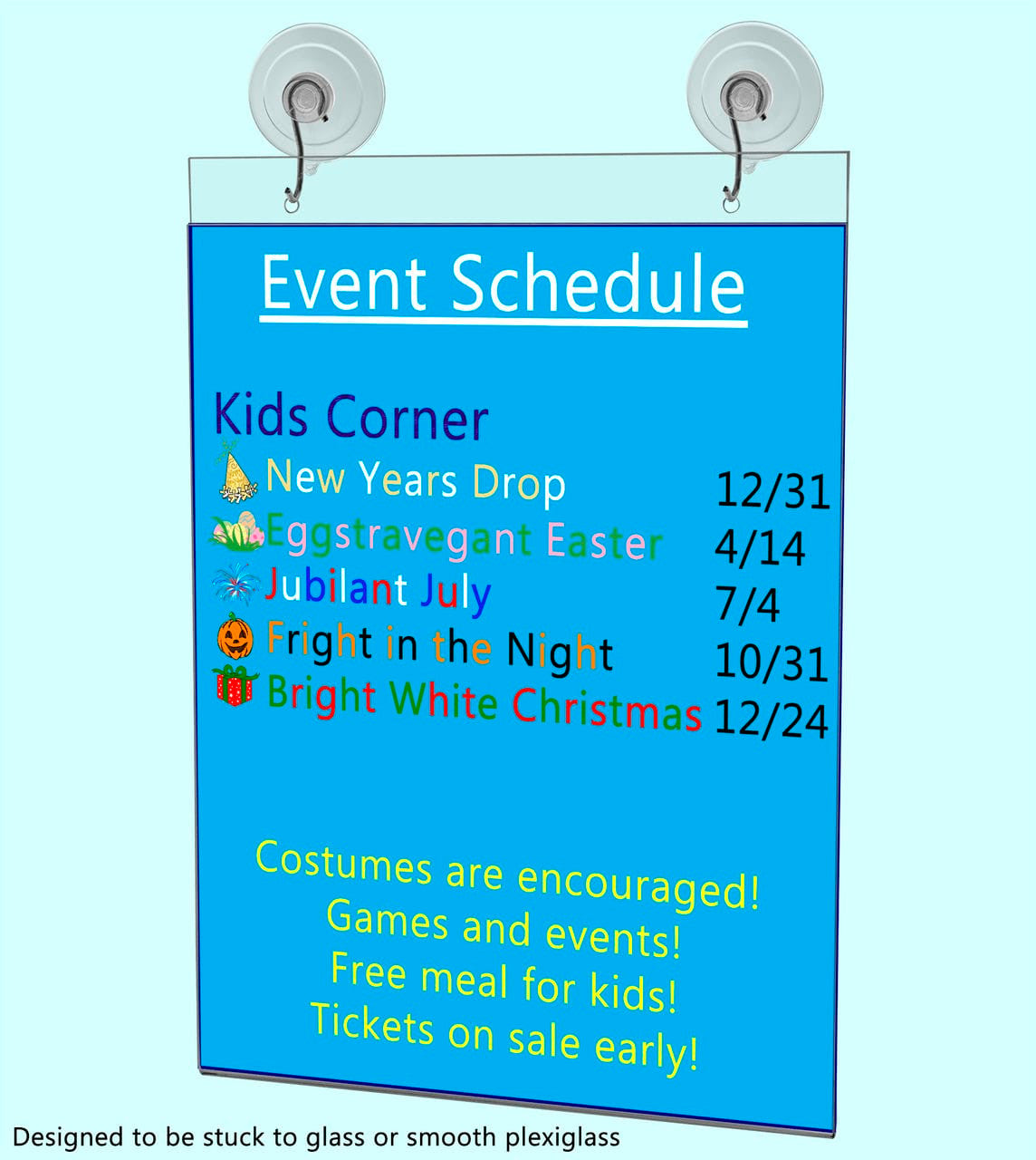 8.5"W x 11"H Window Mount Sign Holder Suction Cup with Hooks