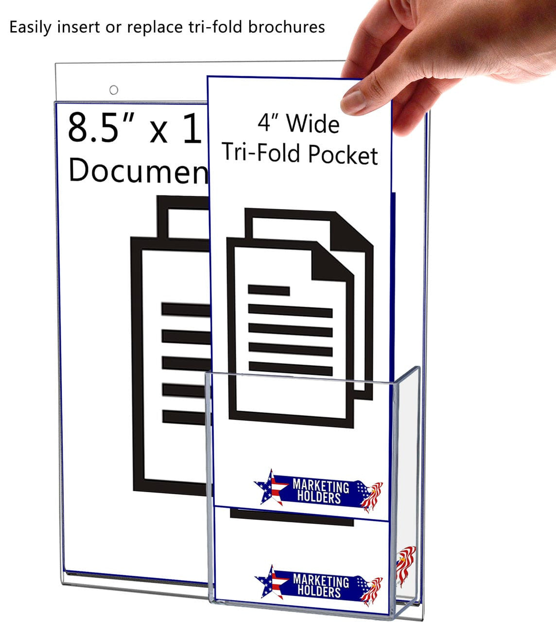 8.5"W x 11"H Wall Sign Holder with Brochure Pocket and Hardware