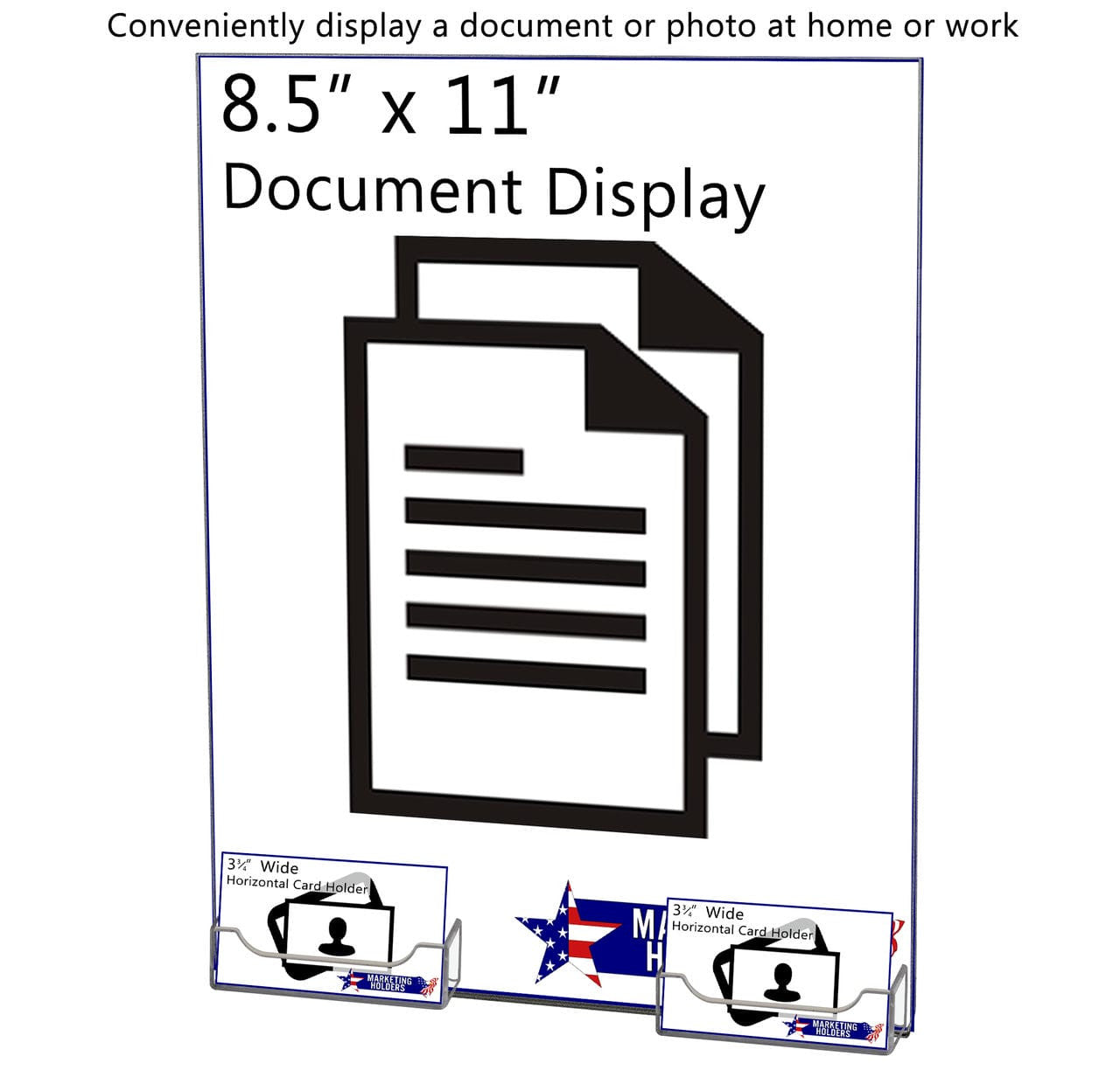 8.5"W x 11"H Wall Sign Holder with 2 Business Card Slots and Tape