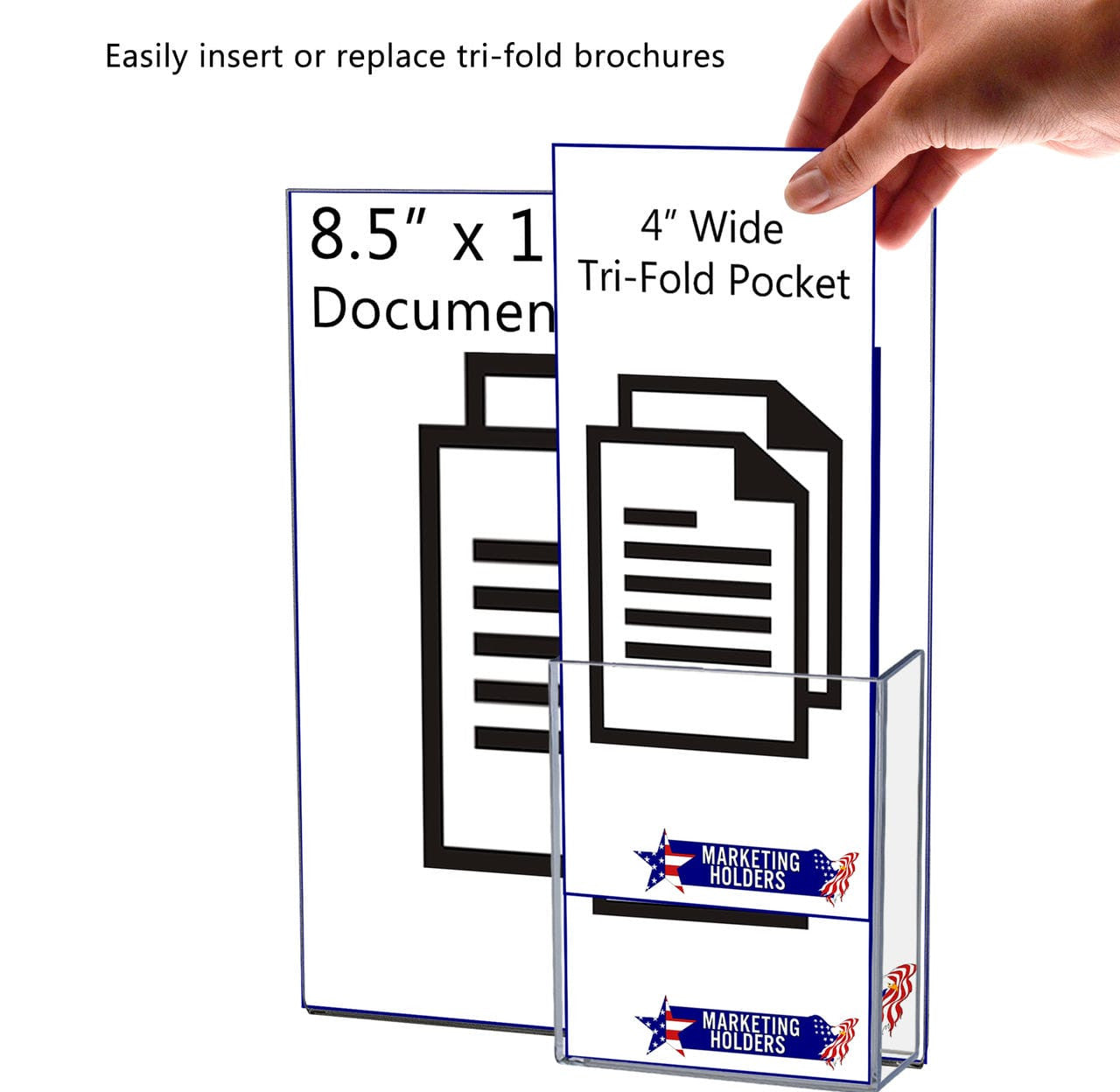8.5"W x 11"H Wall Sign Holder with Brochure Pocket and Tape