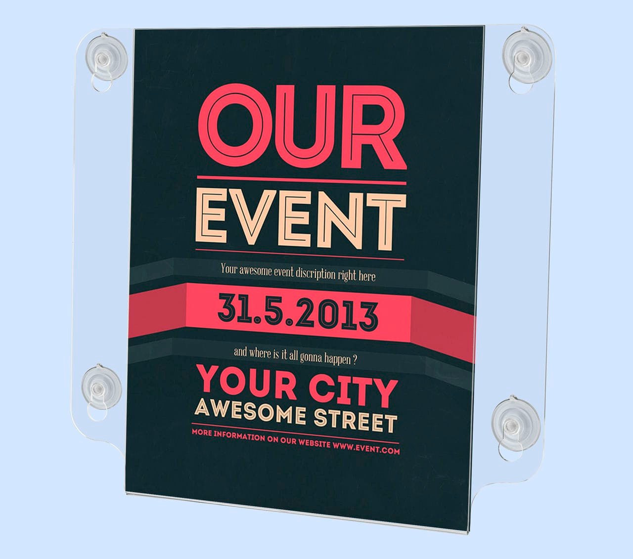 Eight and a Half Inches wide by Eleven Inches High Sign Holder with Suction Cup  on wall with literature