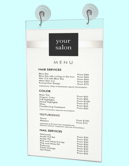 8.5"W x 14"H Window Mount Sign Holder Suction Cup with Hooks