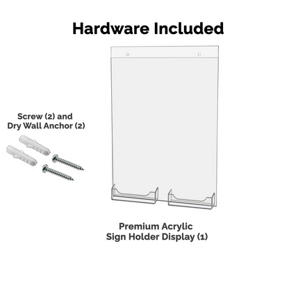 8.5"W x 11"H Sign Holder with 2 Business Card Pockets and Hardware