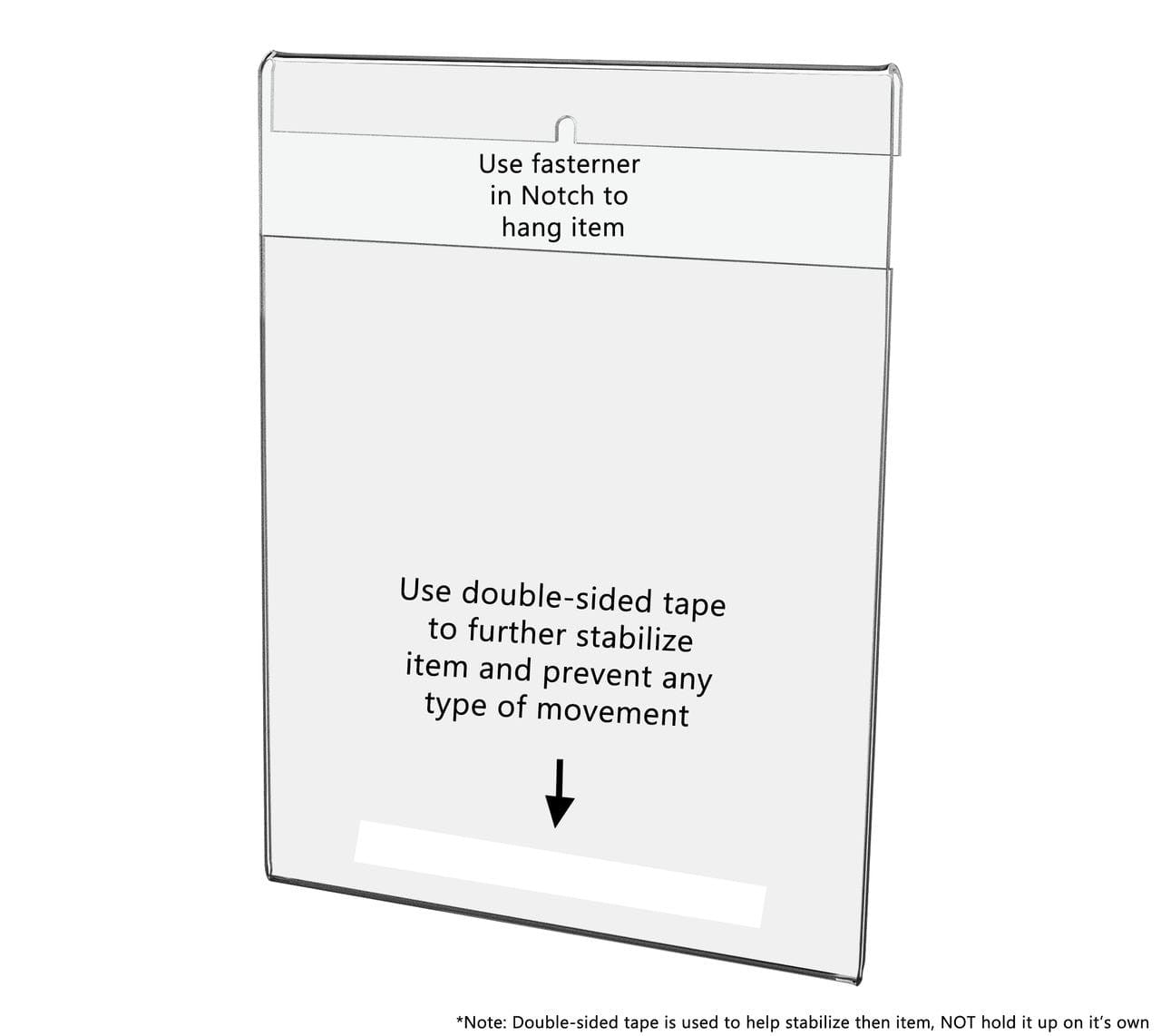 Vertical Eight and a Half Inches Wide by Eleven Inches High Sign Holder Notched Hanging instructions